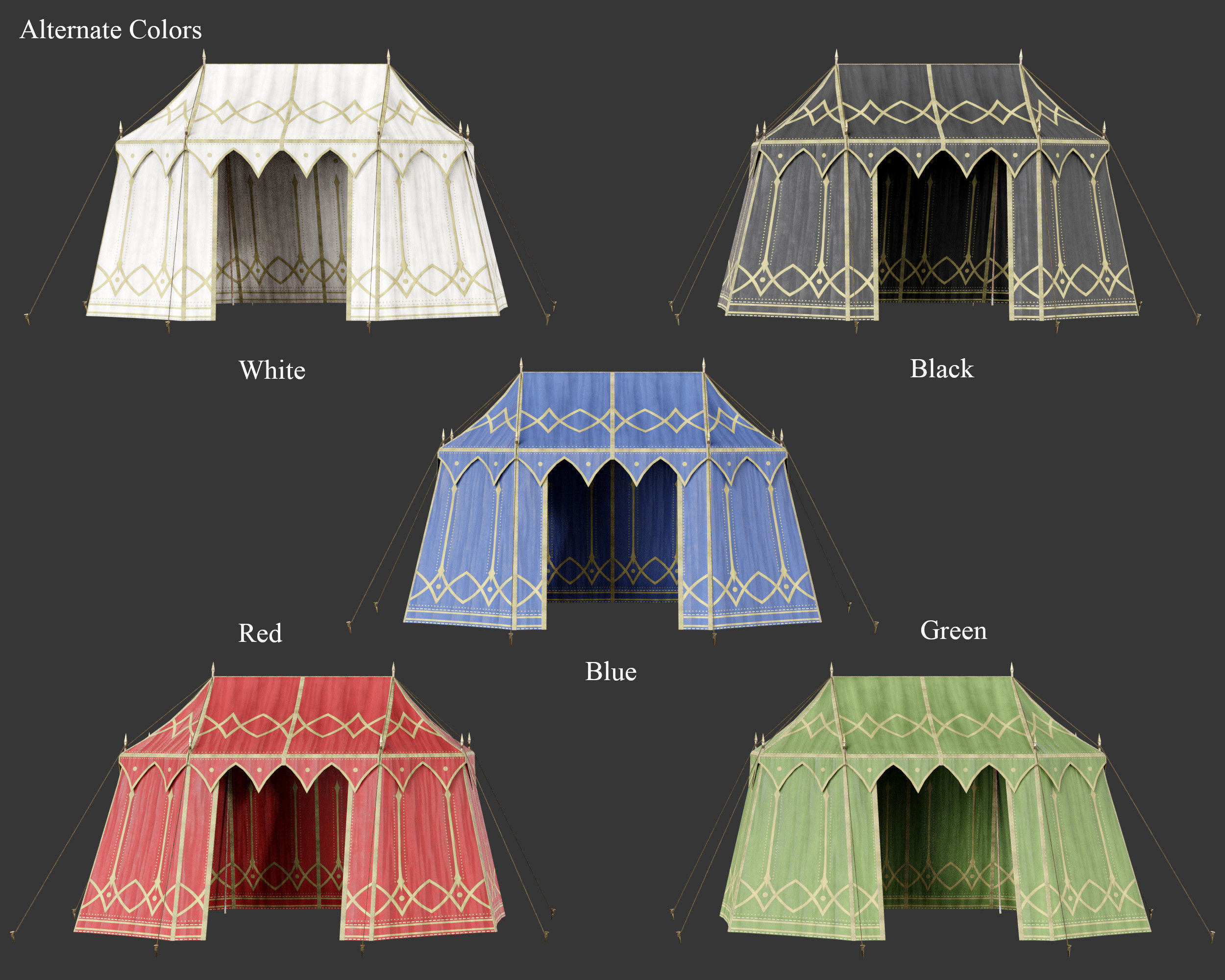 Medieval Noble Camp Tent Large Low-poly 3D model_2