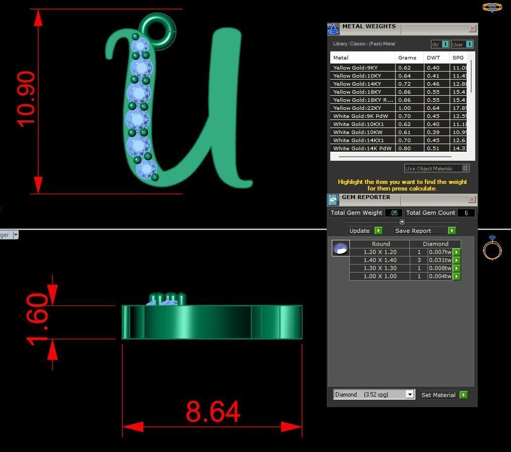 Alphabet Chicago Diamond Pendant U 3D print model_9