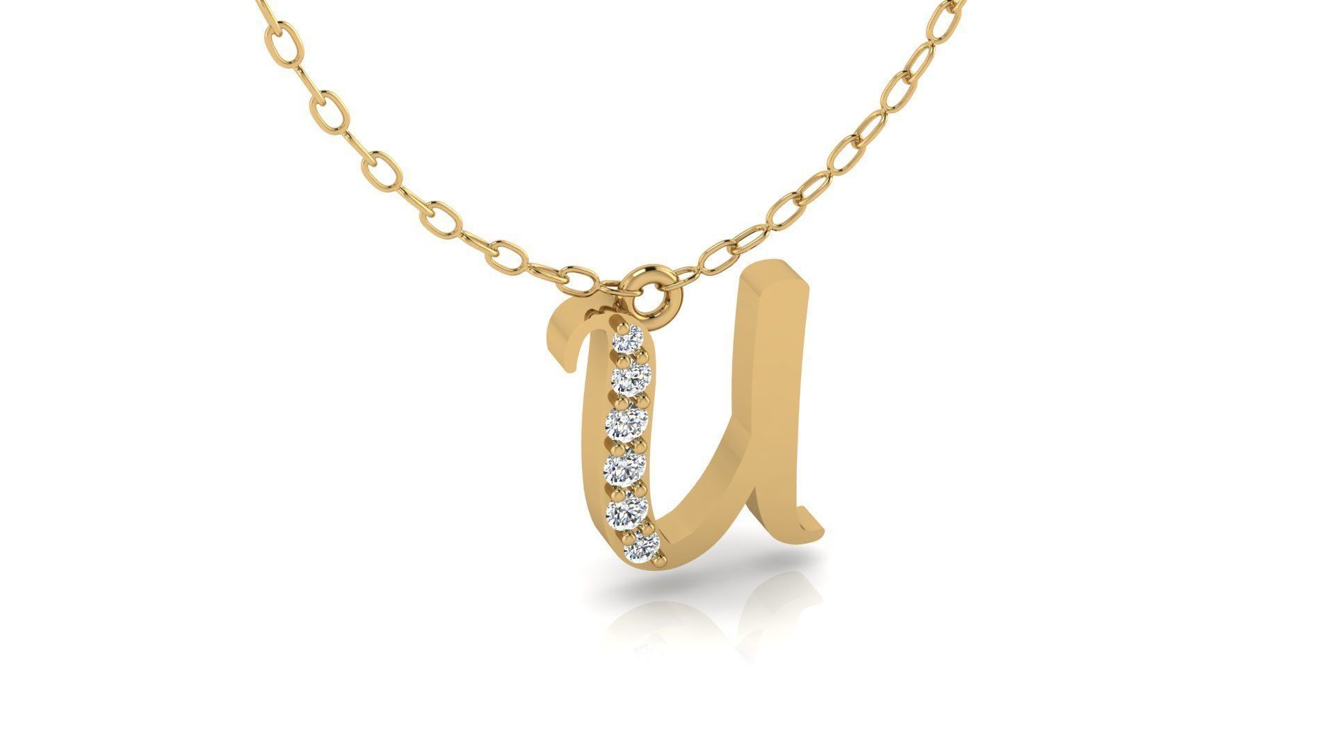 Alphabet Chicago Diamond Pendant U 3D print model_17