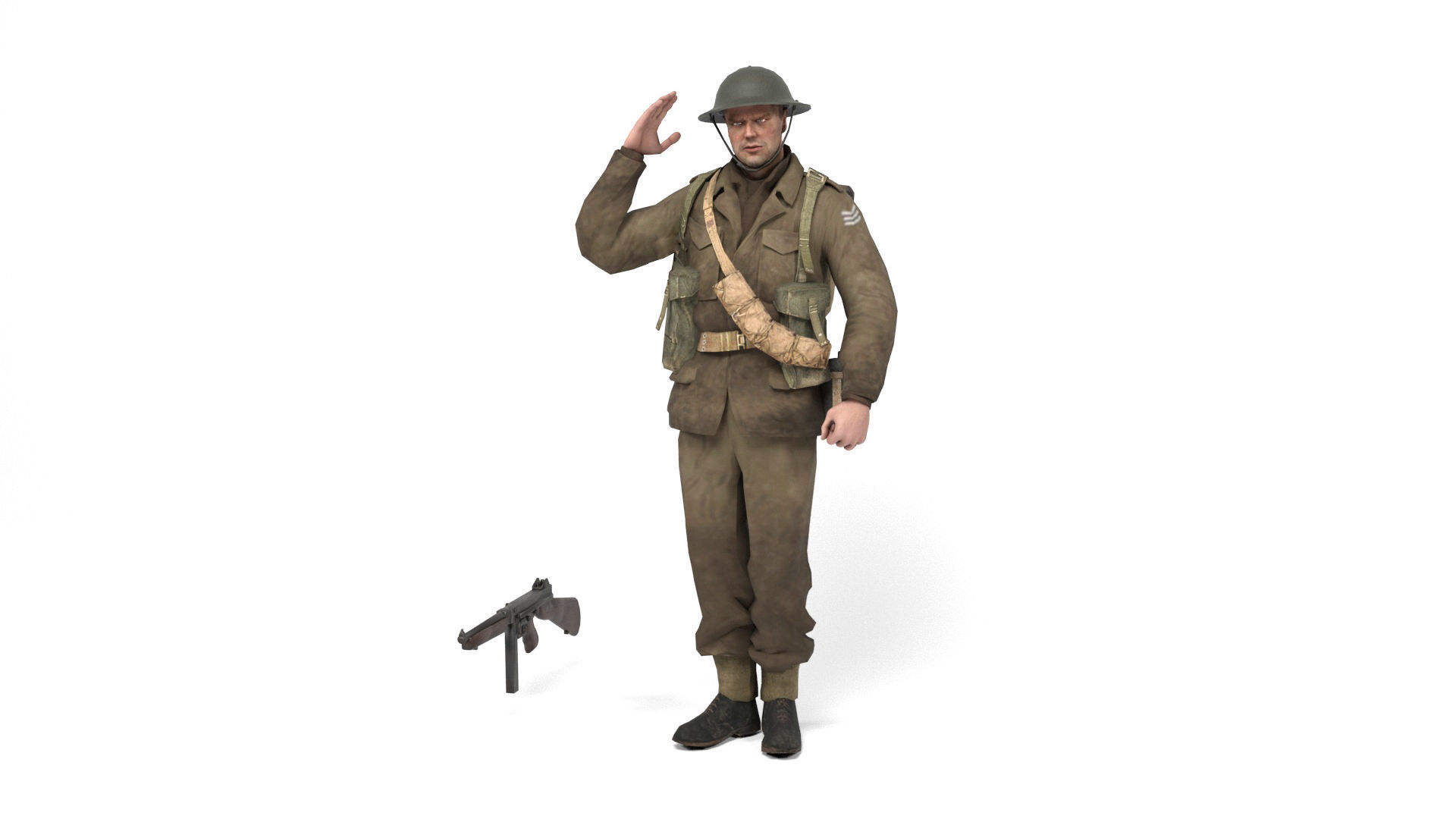British Allied Soldier Low-poly 3D model_10