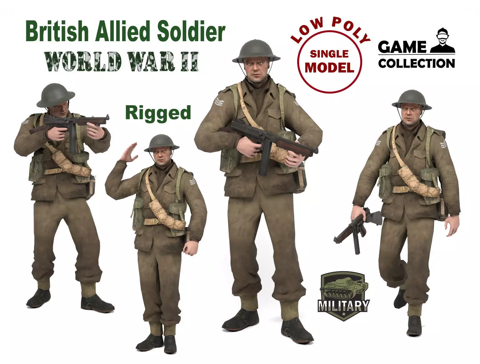 British Allied Soldier Low-poly 3D model_0