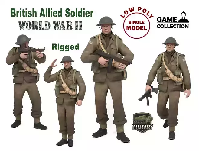 British Allied Soldier Low-poly 3D model