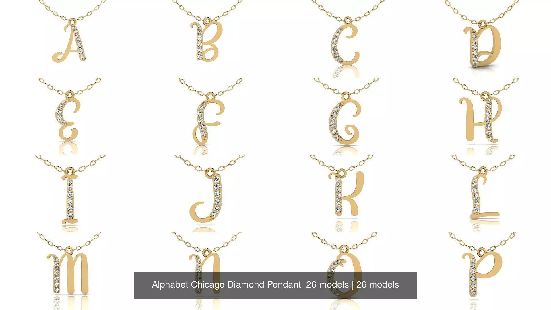 Alphabet Chicago Diamond Pendant 26 models 3D Model Collection_0