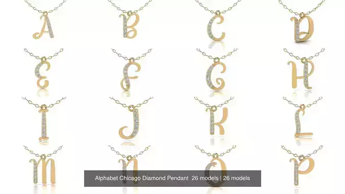 Alphabet Chicago Diamond Pendant  26 models 3D Model Collection