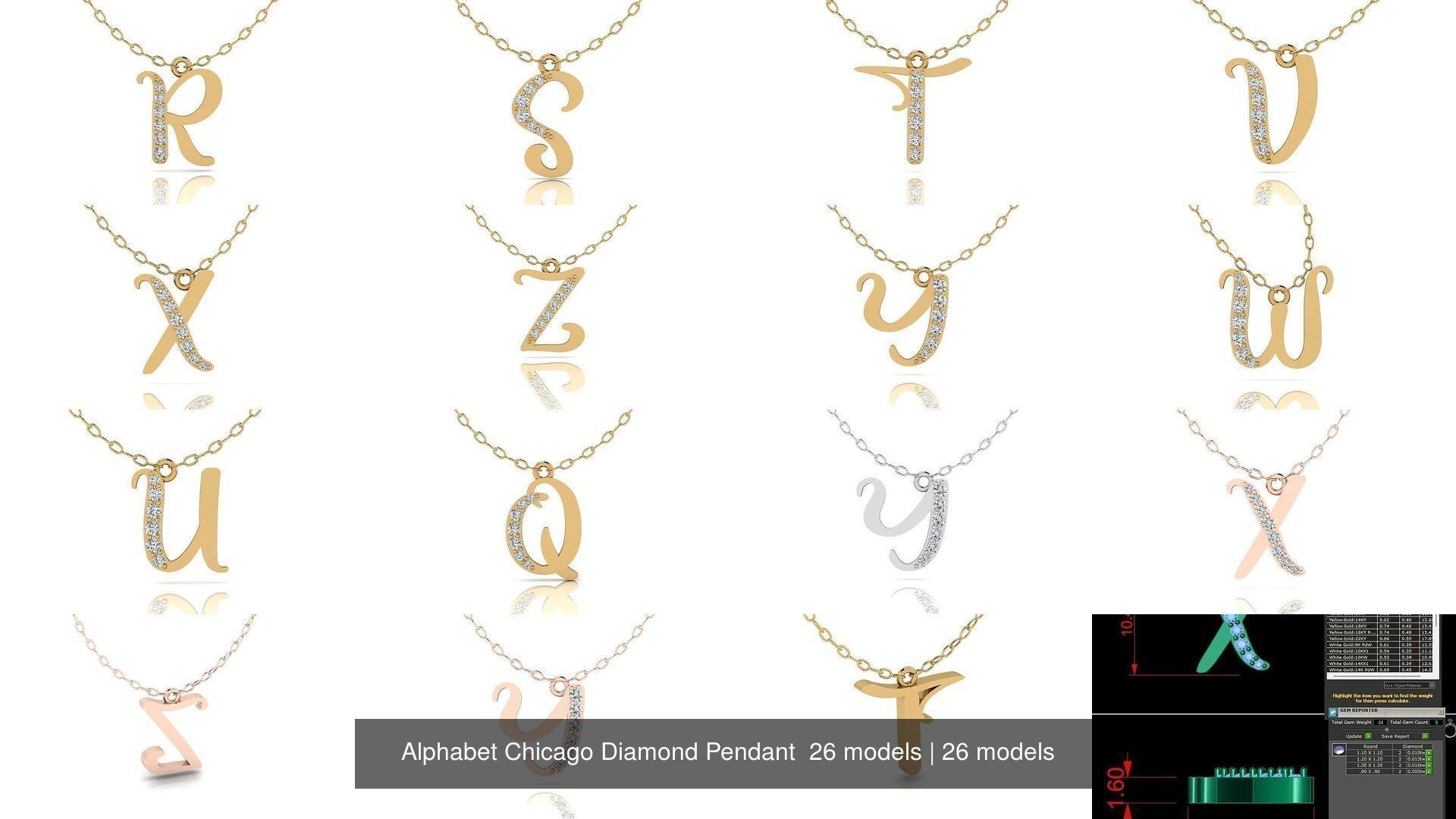Alphabet Chicago Diamond Pendant 26 models 3D Model Collection_3