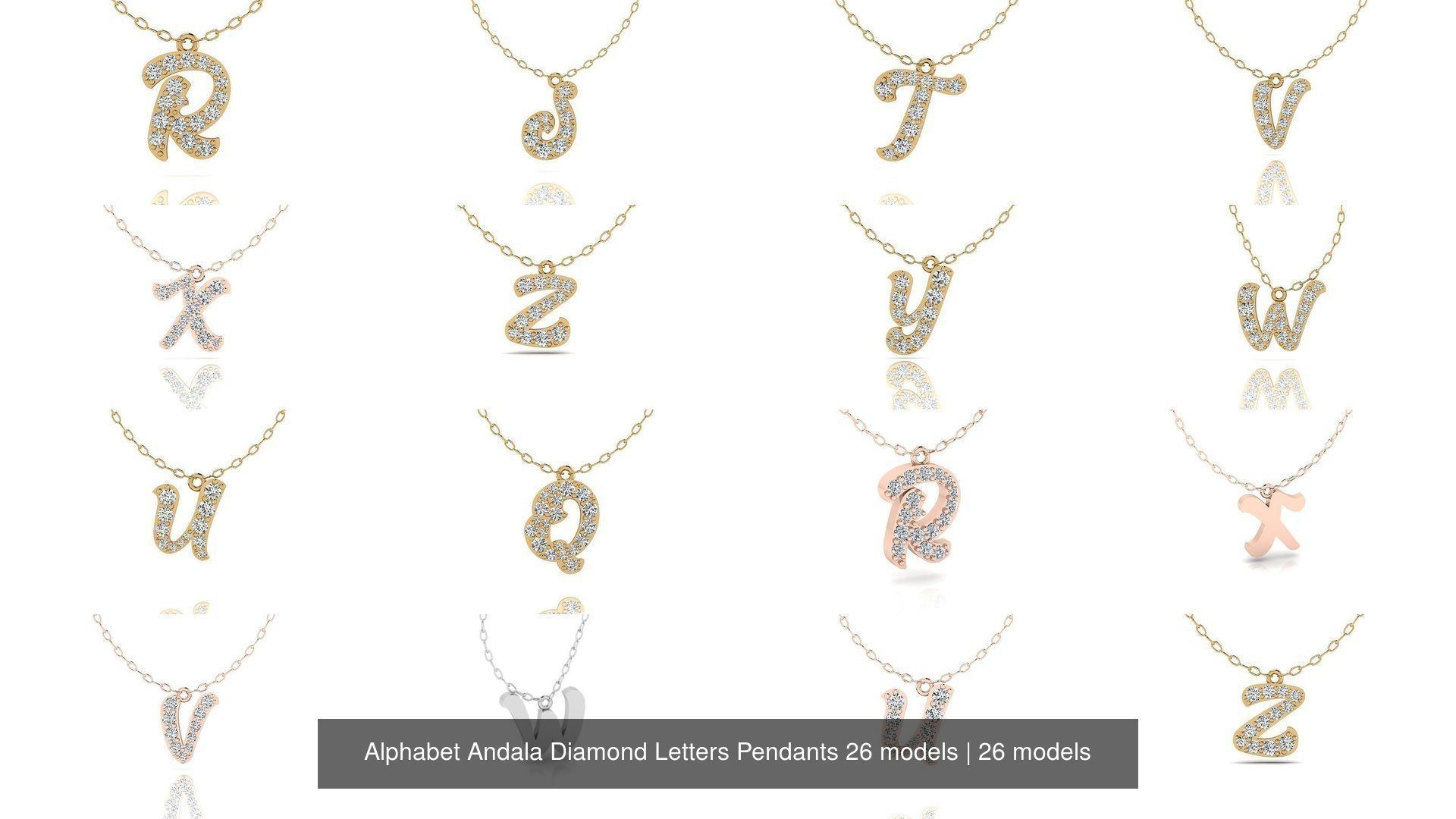 Alphabet Andala Diamond Letters Pendants 26 models 3D Model Collection_26