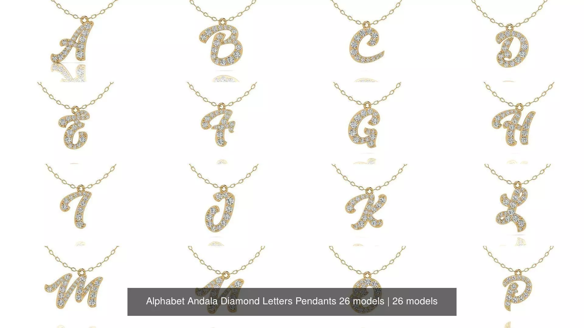 Alphabet Andala Diamond Letters Pendants 26 models 3D Model Collection_0