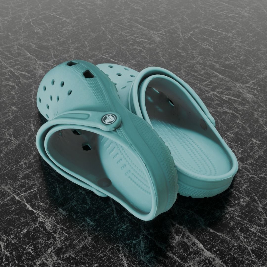 CROCS 3D FLIP-FLOP - TURQUOISE - SLIPPERS Low-poly 3D model_6