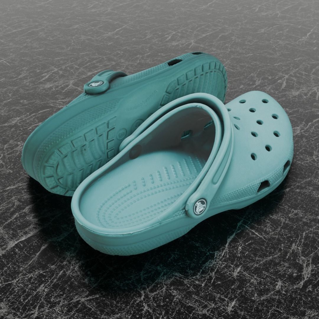 CROCS 3D FLIP-FLOP - TURQUOISE - SLIPPERS Low-poly 3D model_5