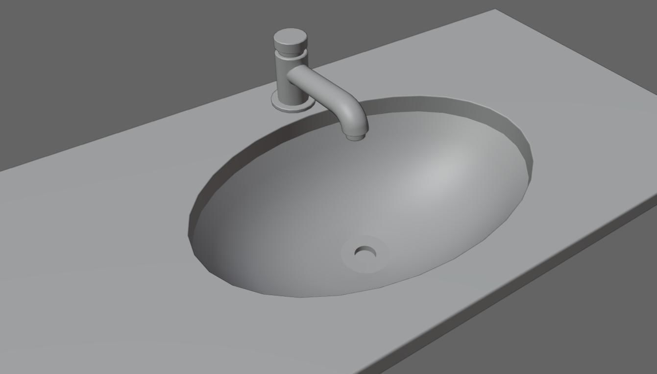 Faucet and Sink for Bathroom - Pia e Torneira Low-poly 3D model_16