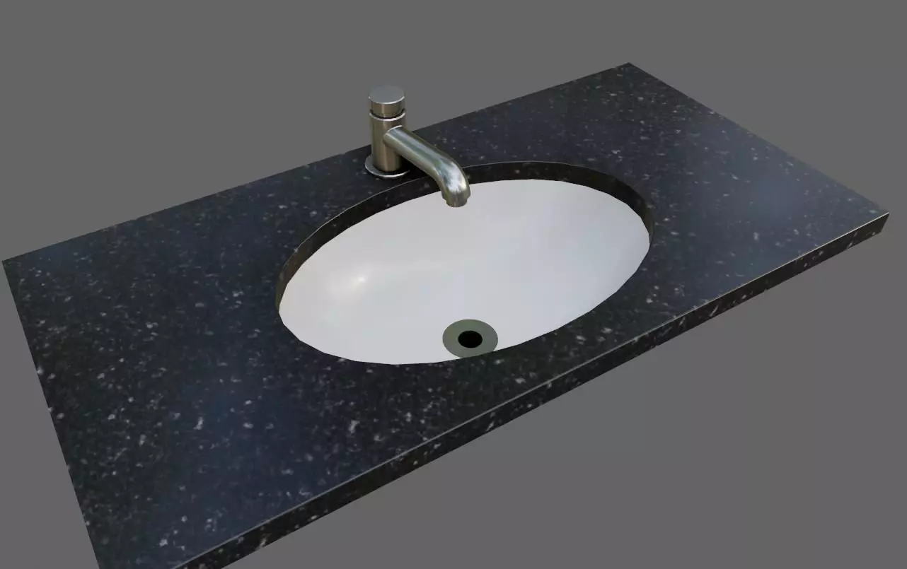 Faucet and Sink for Bathroom - Pia e Torneira Low-poly 3D model_0