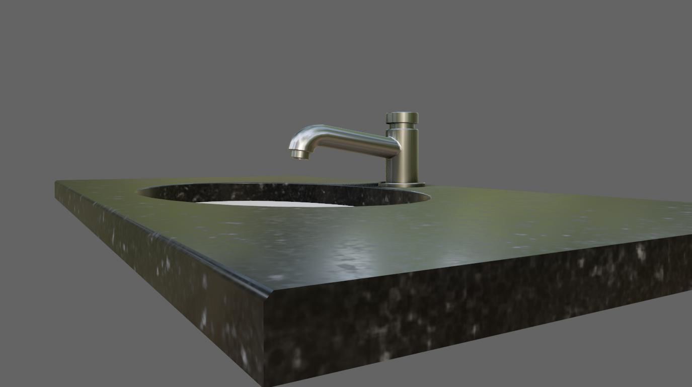 Faucet and Sink for Bathroom - Pia e Torneira Low-poly 3D model_15