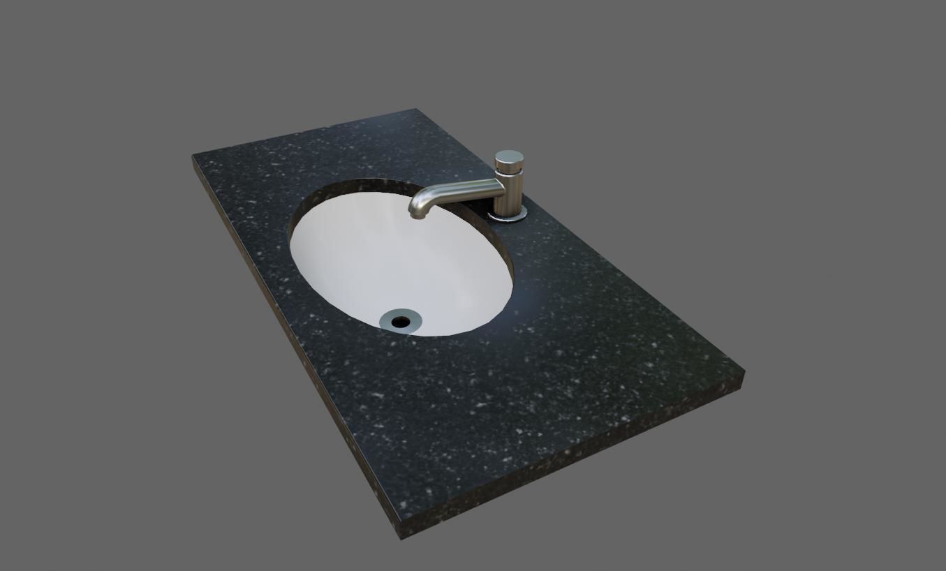 Faucet and Sink for Bathroom - Pia e Torneira Low-poly 3D model_7