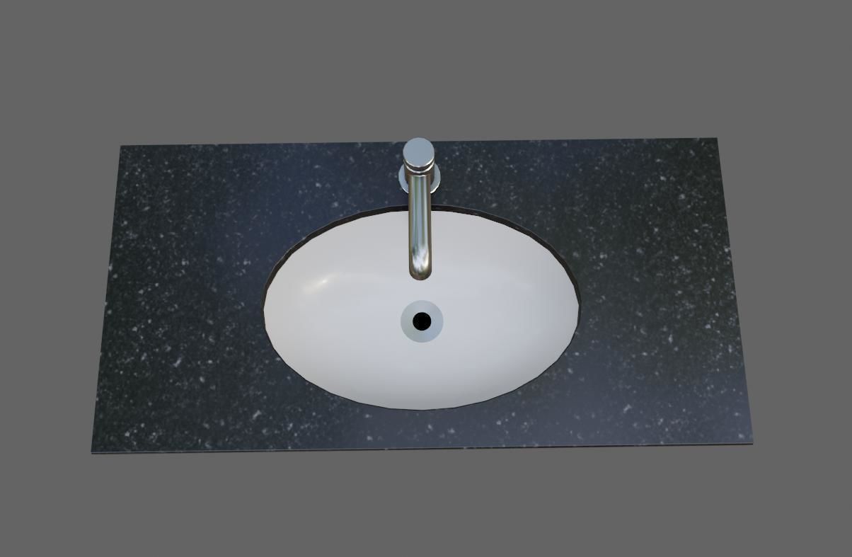 Faucet and Sink for Bathroom - Pia e Torneira Low-poly 3D model_4