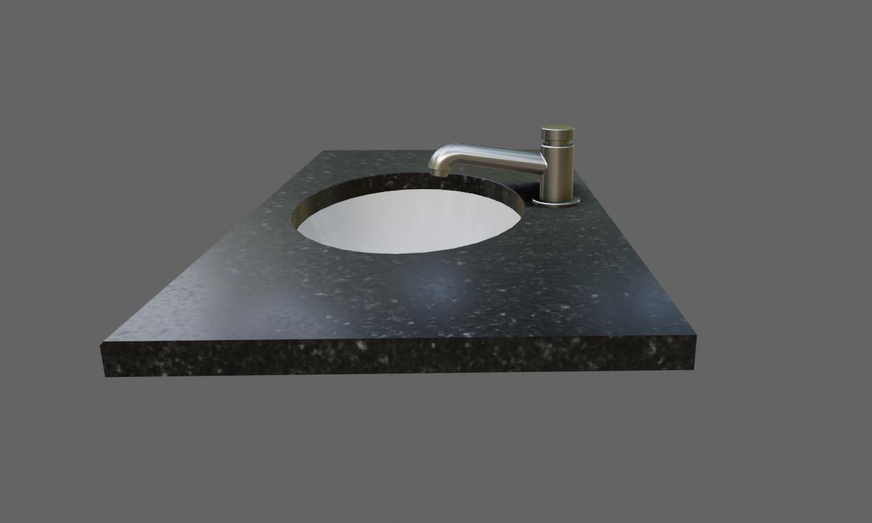 Faucet and Sink for Bathroom - Pia e Torneira Low-poly 3D model_8