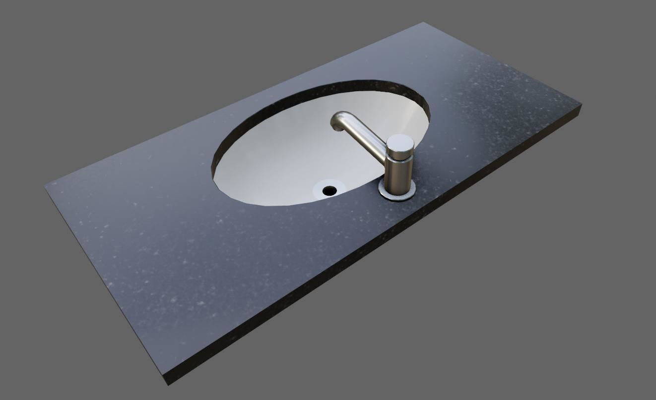 Faucet and Sink for Bathroom - Pia e Torneira Low-poly 3D model_5