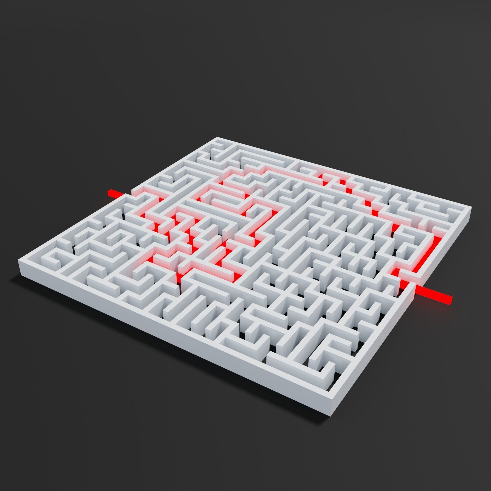 Square maze with solution Low-poly 3D model_3