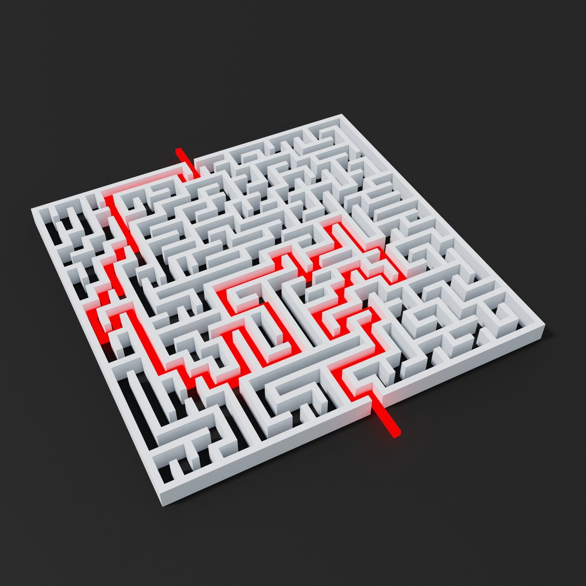 Square maze with solution Low-poly 3D model_7