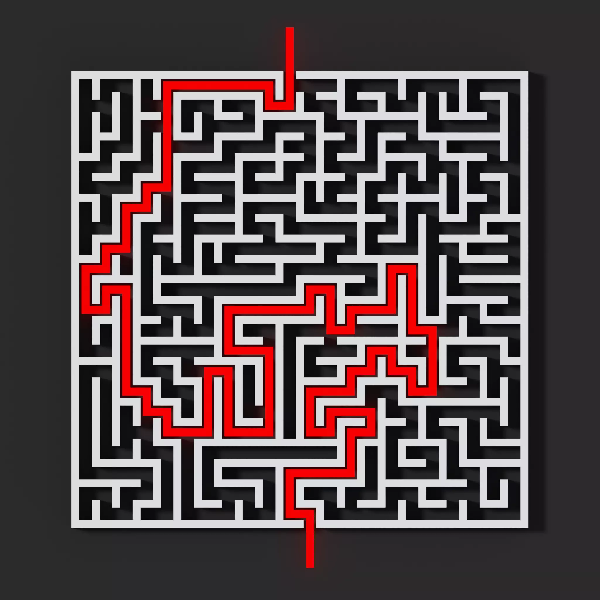 Square maze with solution Low-poly 3D model_0