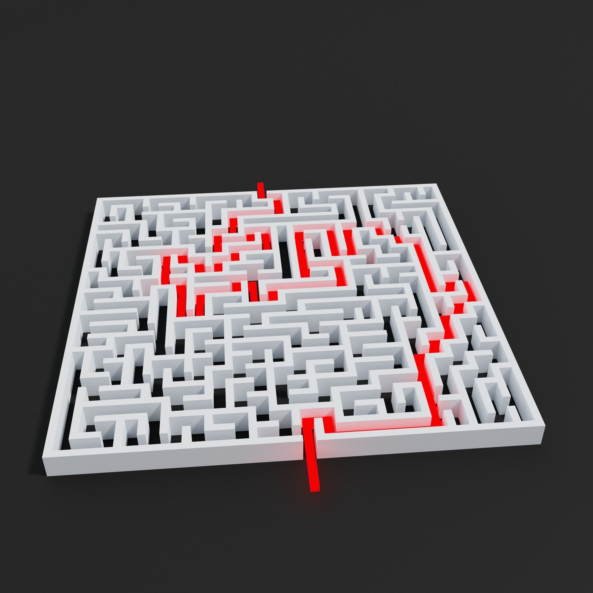 Square maze with solution Low-poly 3D model_4