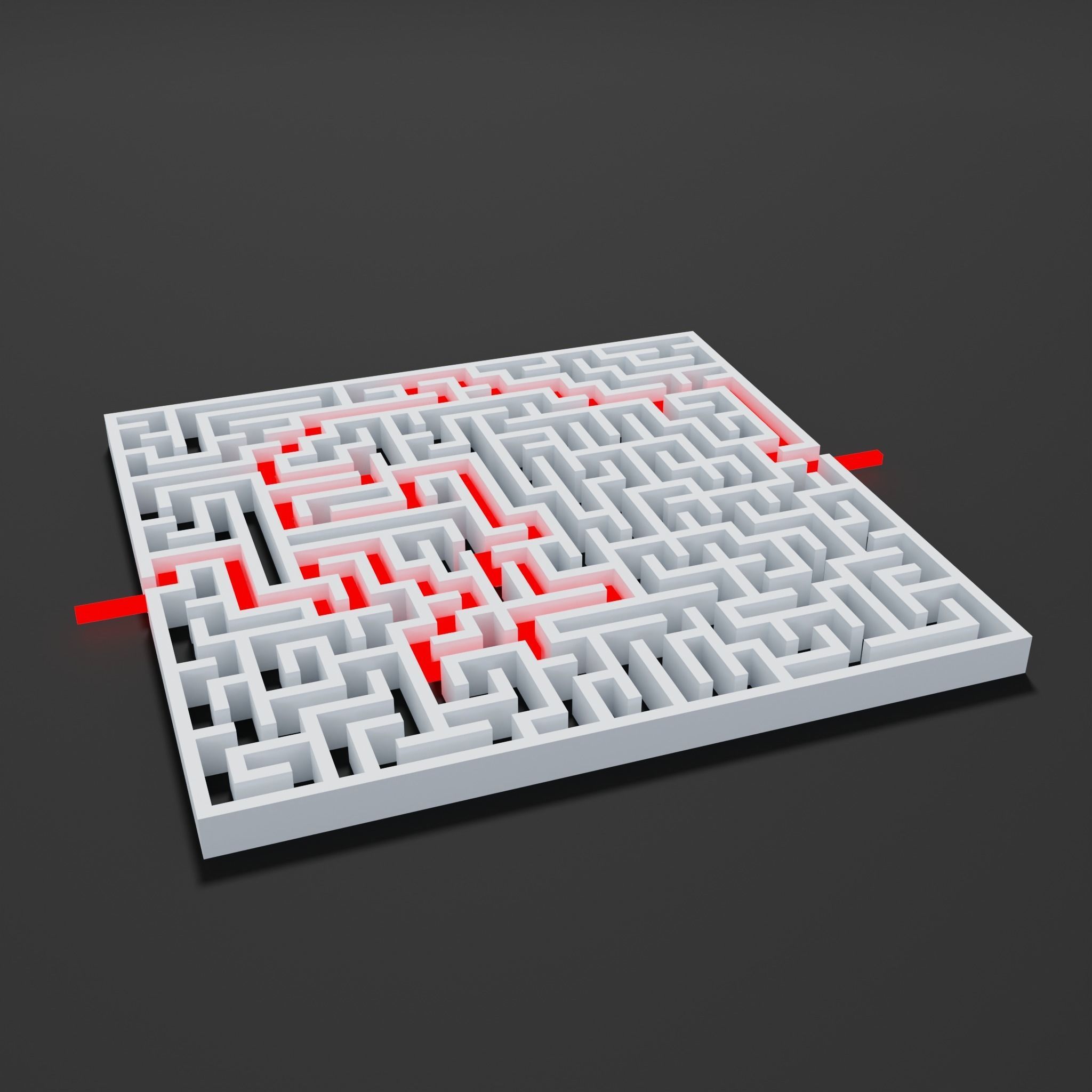 Square maze with solution Low-poly 3D model_2