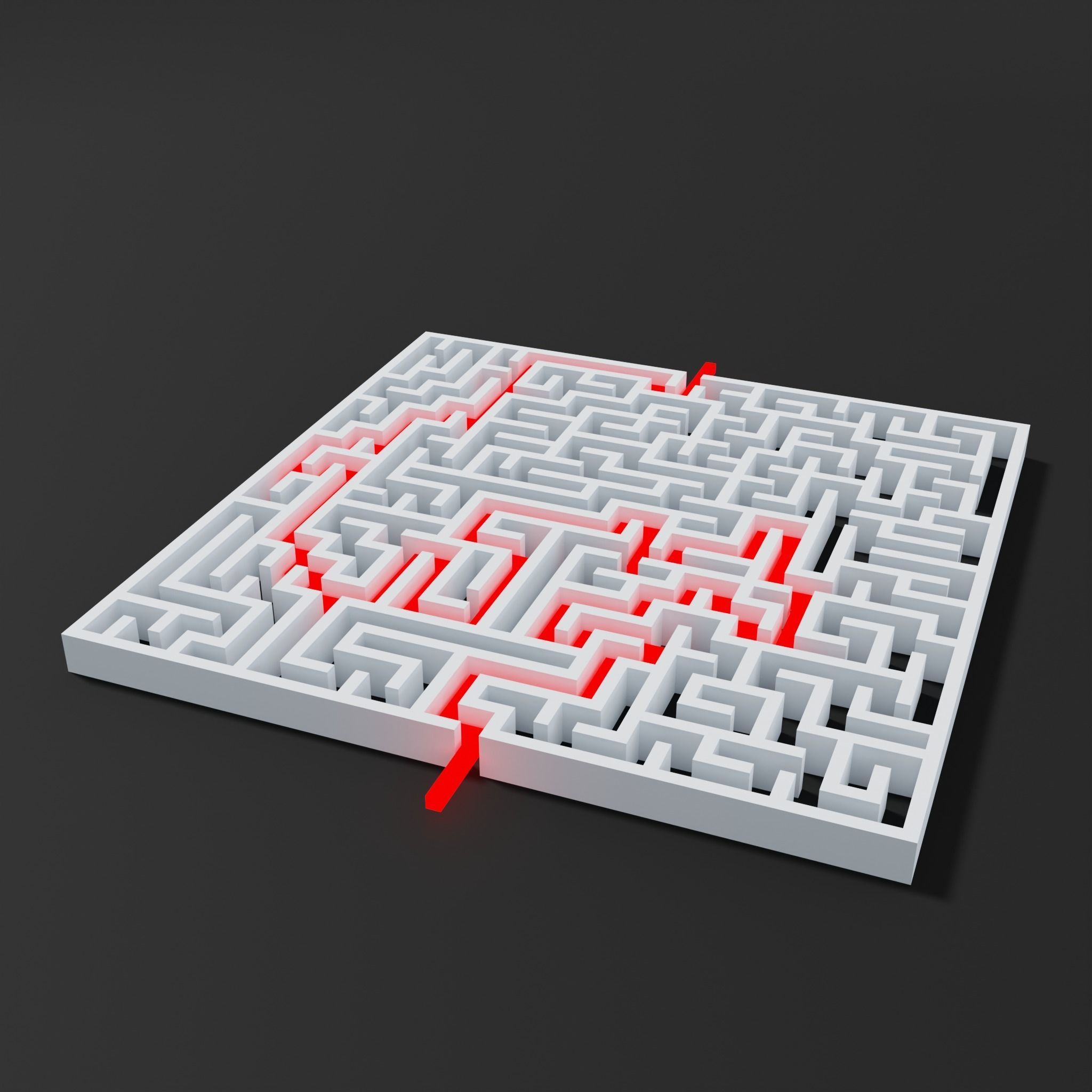 Square maze with solution Low-poly 3D model_1