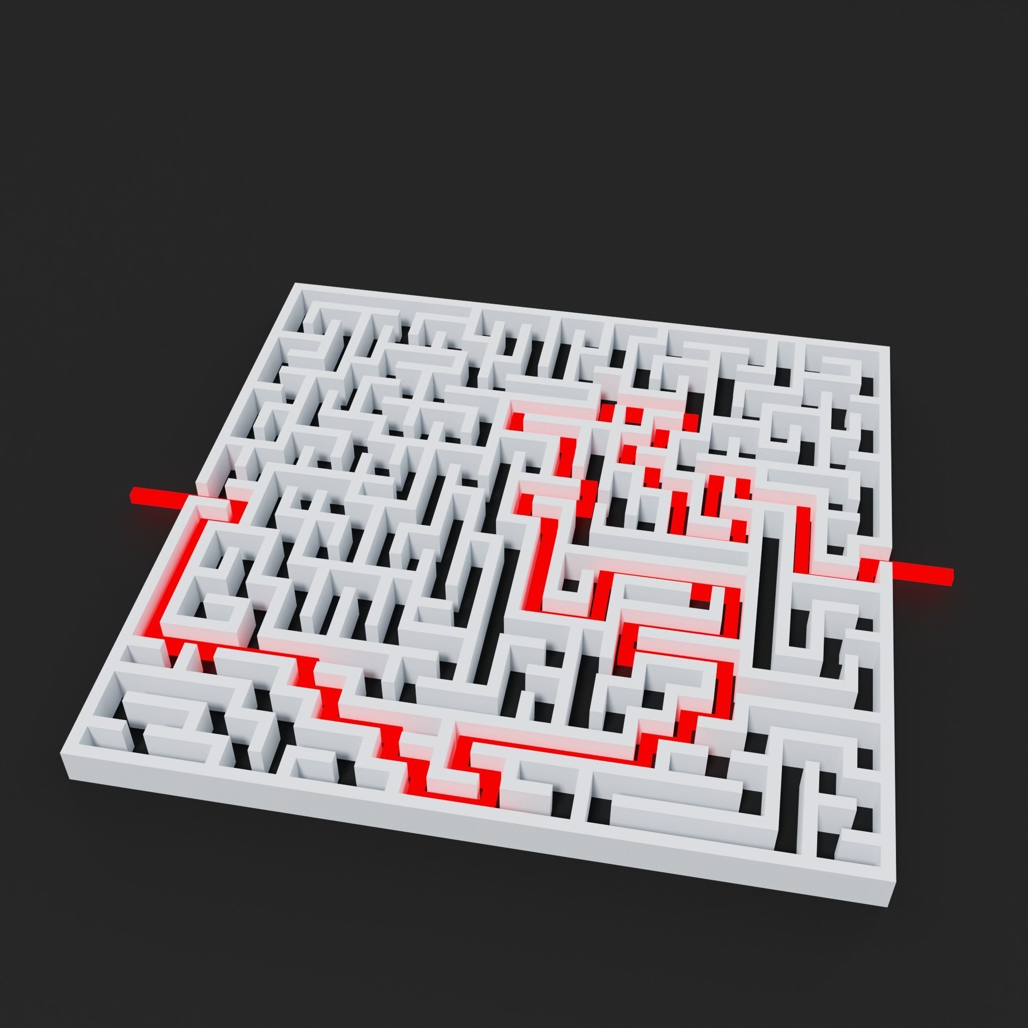 Square maze with solution Low-poly 3D model_6