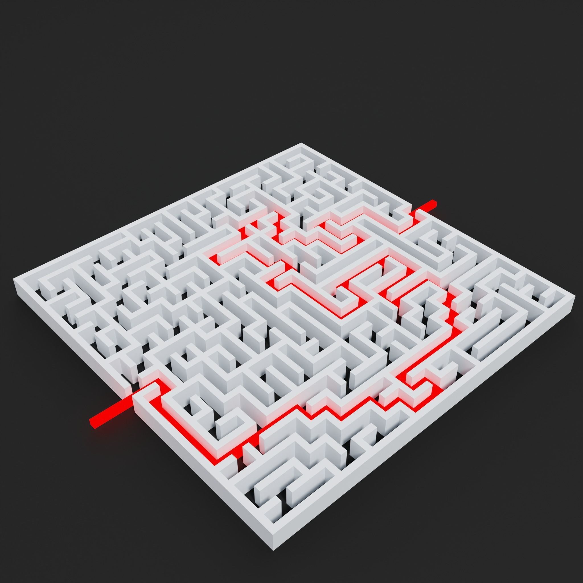 Square maze with solution Low-poly 3D model_5