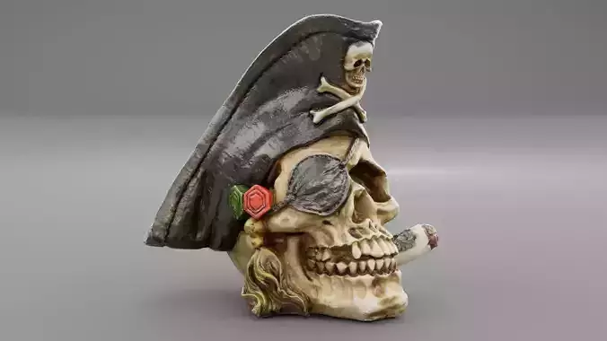 Skull with hat high-poly 