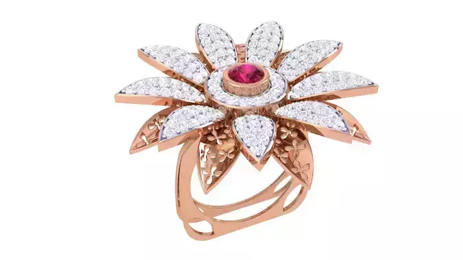 Flower High Jewelry Diamond Cocktail Ring 3dm stl obj mtl glb 
