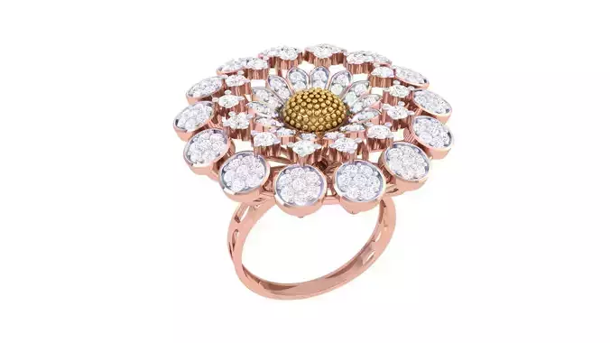 Flower High Jewelry Diamond Cocktail Ring 3dm stl obj mtl glb 