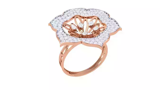 Flower High Jewelry Diamond Cocktail Ring 3dm stl obj mtl glb 