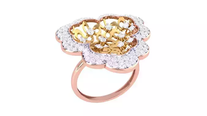 Flower High Jewelry Diamond Cocktail Ring 3dm stl obj mtl glb 