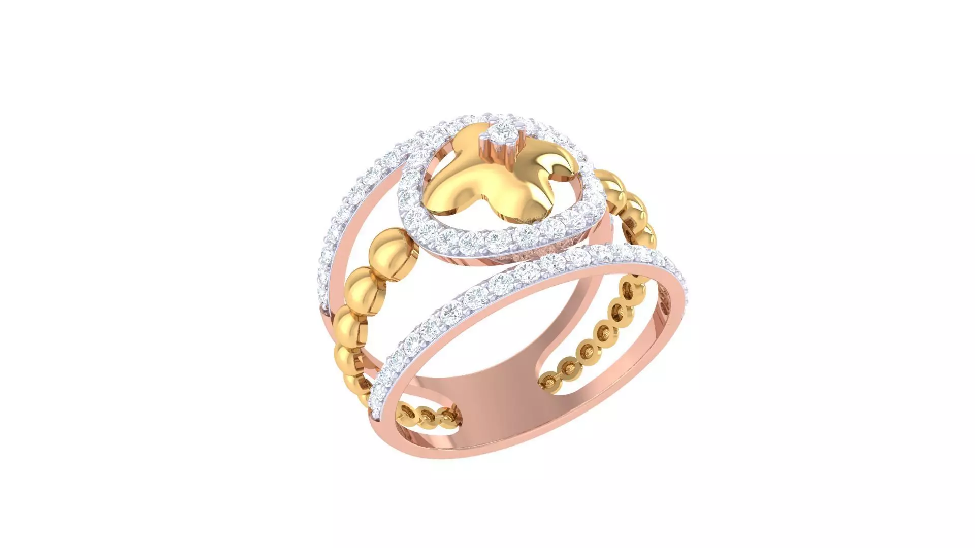 Flower High Jewelry Diamond Cocktail Ring 3dm stl obj mtl glb 3D print model_0