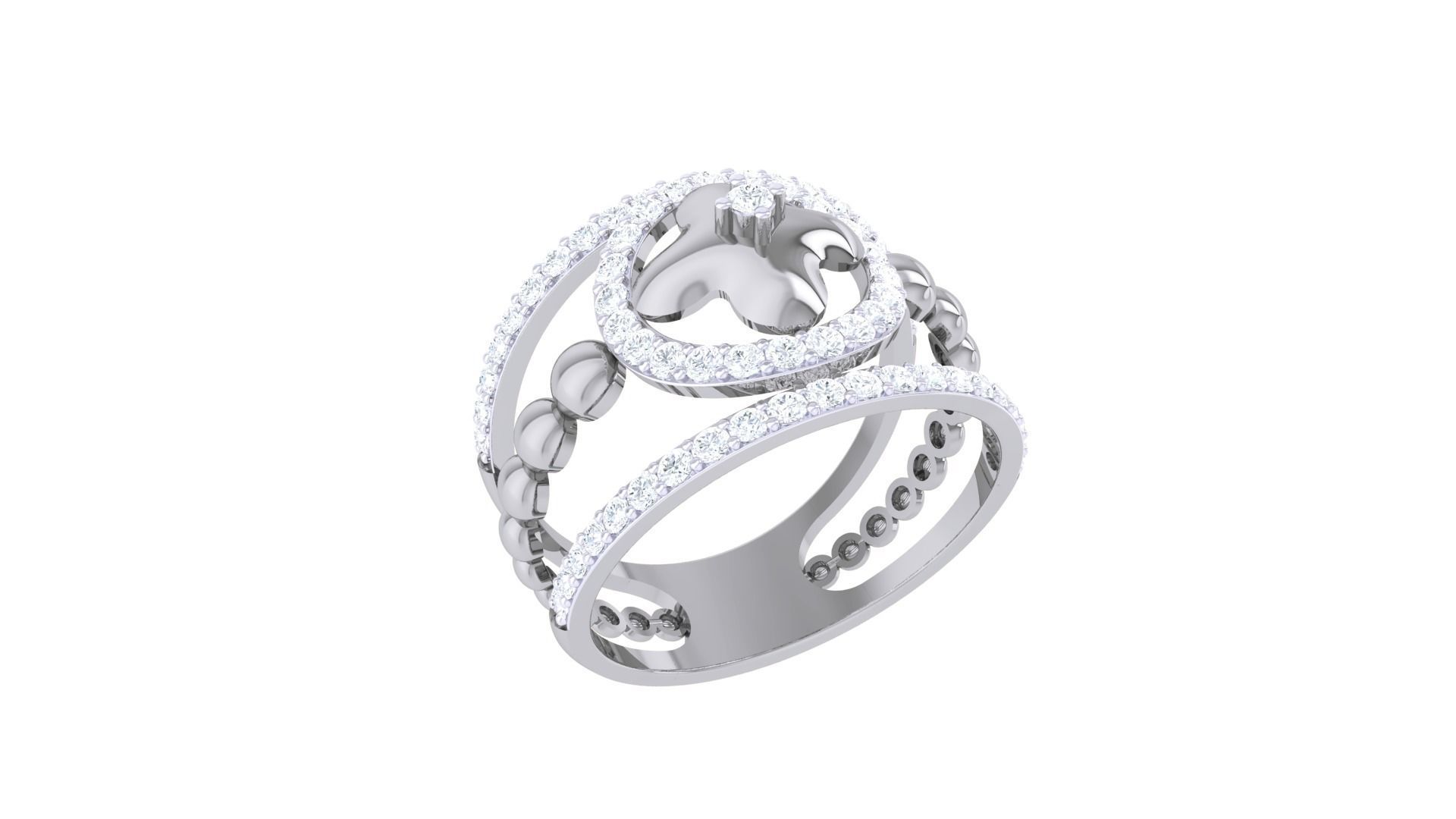 Flower High Jewelry Diamond Cocktail Ring 3dm stl obj mtl glb 3D print model_1