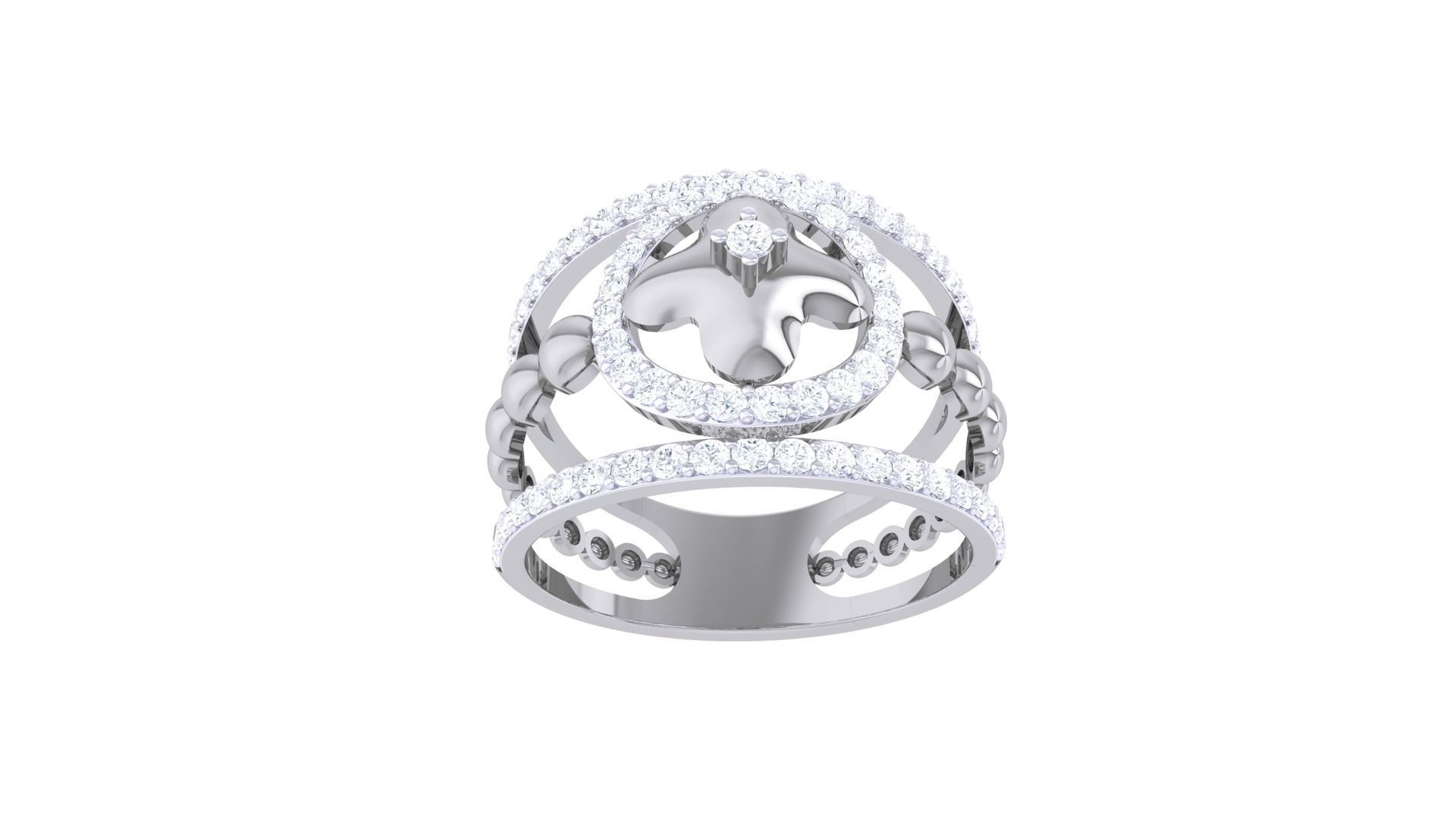 Flower High Jewelry Diamond Cocktail Ring 3dm stl obj mtl glb 3D print model_8