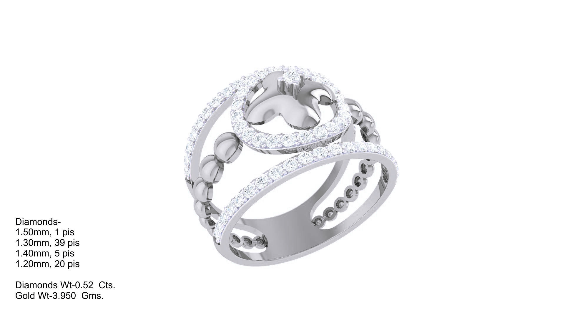 Flower High Jewelry Diamond Cocktail Ring 3dm stl obj mtl glb 3D print model_5