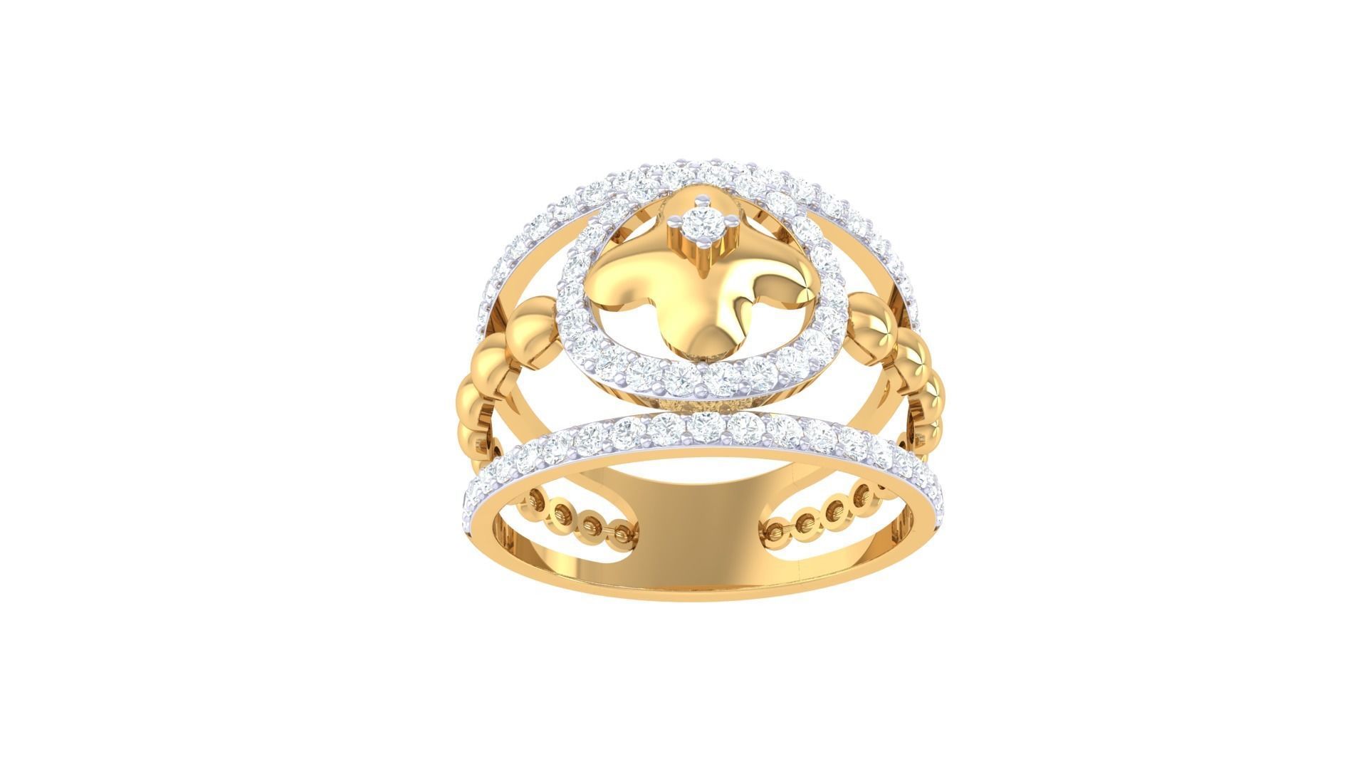 Flower High Jewelry Diamond Cocktail Ring 3dm stl obj mtl glb 3D print model_7