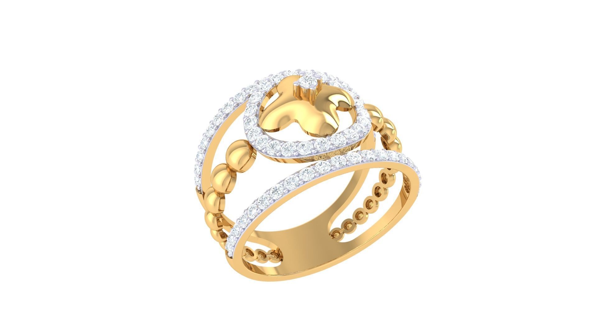 Flower High Jewelry Diamond Cocktail Ring 3dm stl obj mtl glb 3D print model_2