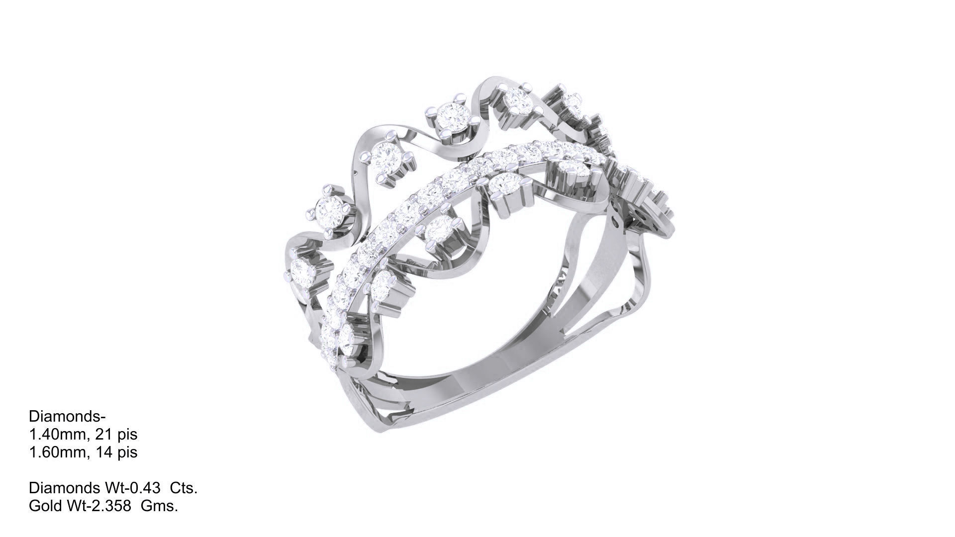 Wave High Jewelry Diamond Cocktail Ring 3dm stl obj mtl glb 3D print model_4