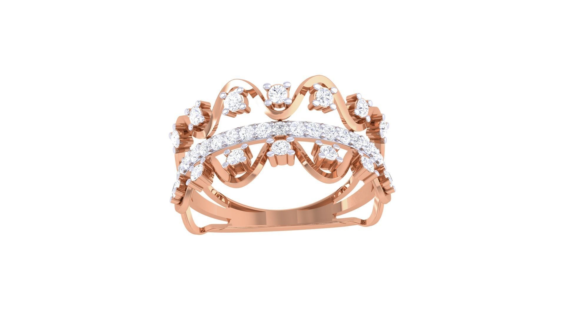 Wave High Jewelry Diamond Cocktail Ring 3dm stl obj mtl glb 3D print model_8