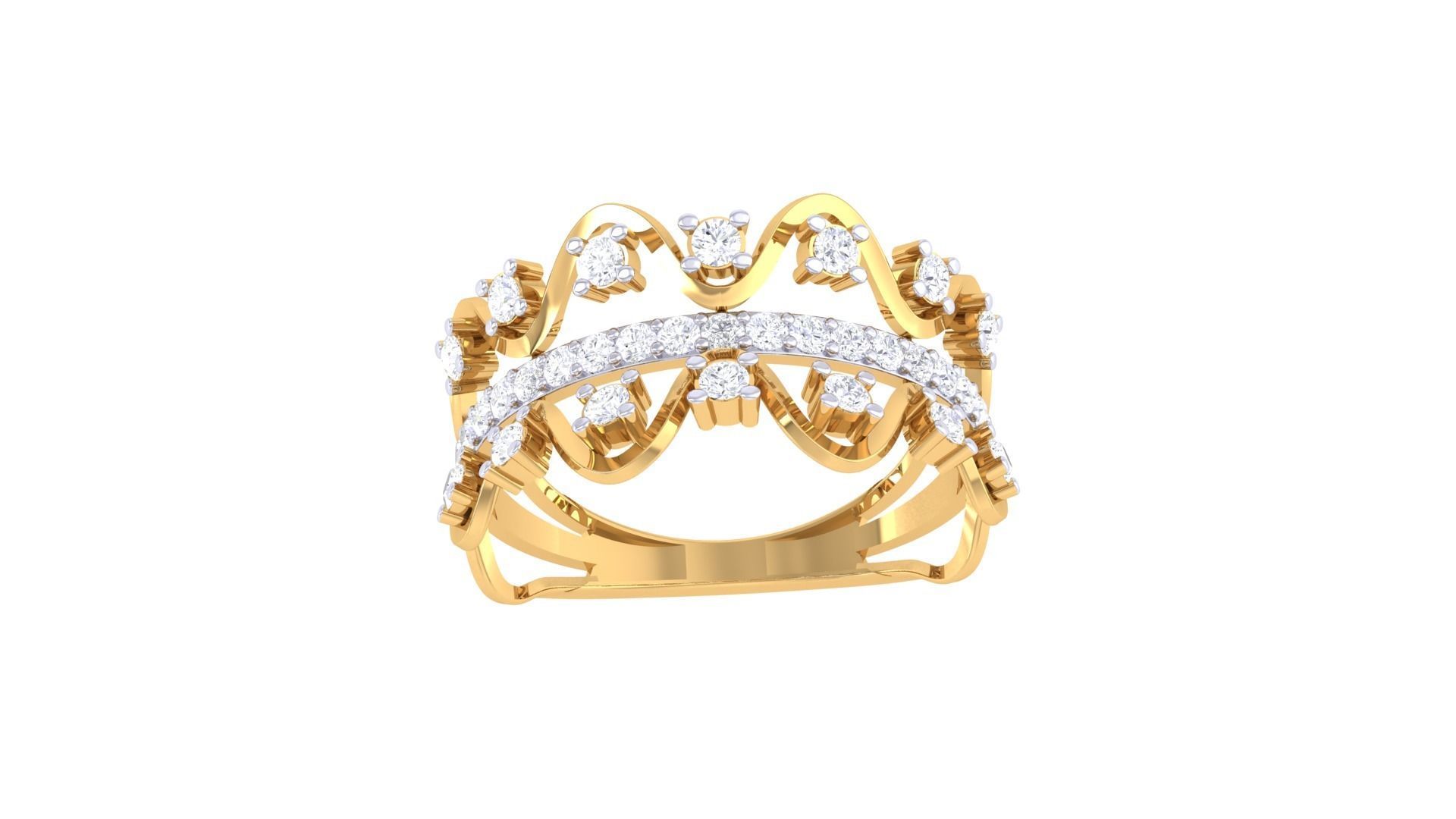 Wave High Jewelry Diamond Cocktail Ring 3dm stl obj mtl glb 3D print model_7