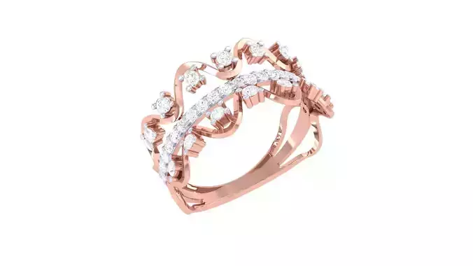 Wave High Jewelry Diamond Cocktail Ring 3dm stl obj mtl glb 