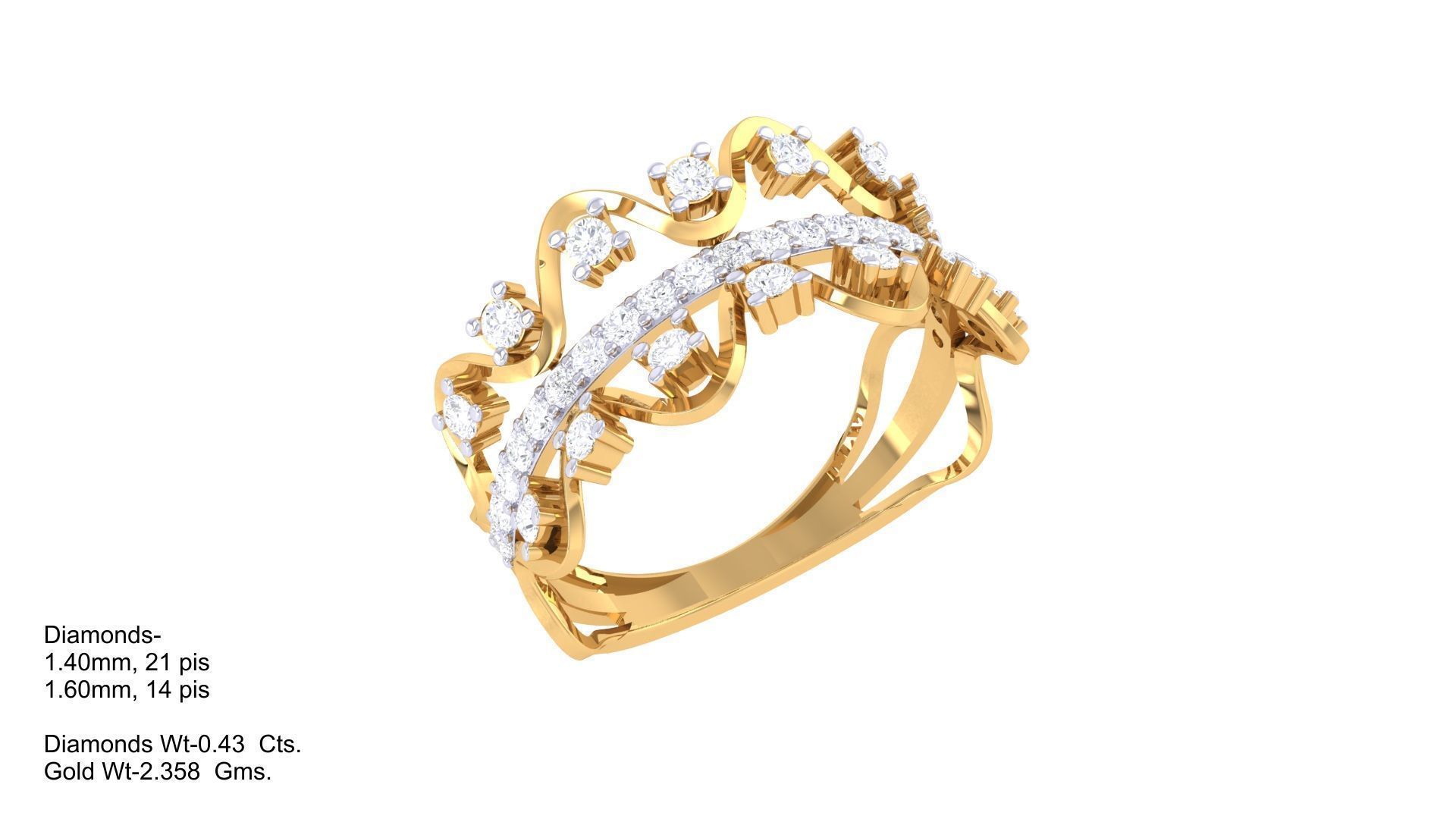 Wave High Jewelry Diamond Cocktail Ring 3dm stl obj mtl glb 3D print model_3