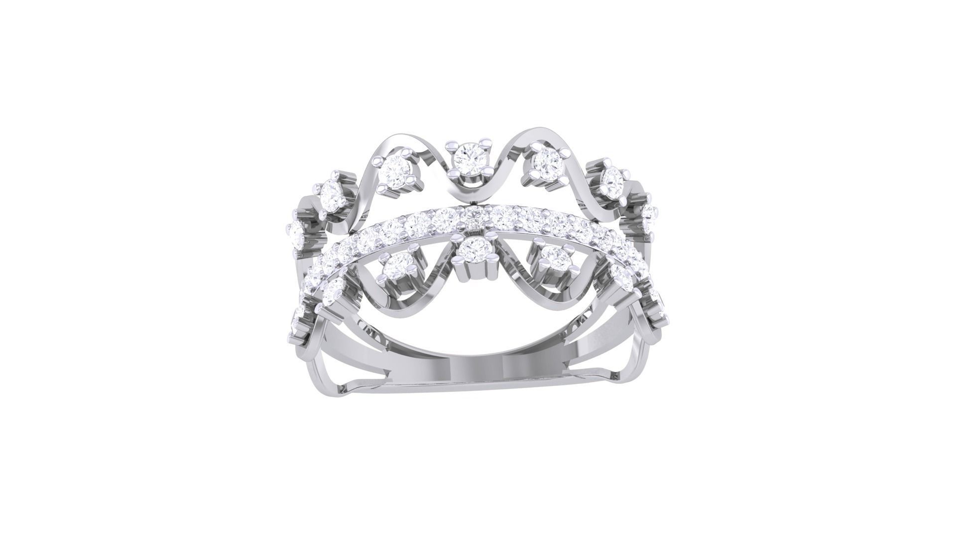 Wave High Jewelry Diamond Cocktail Ring 3dm stl obj mtl glb 3D print model_9