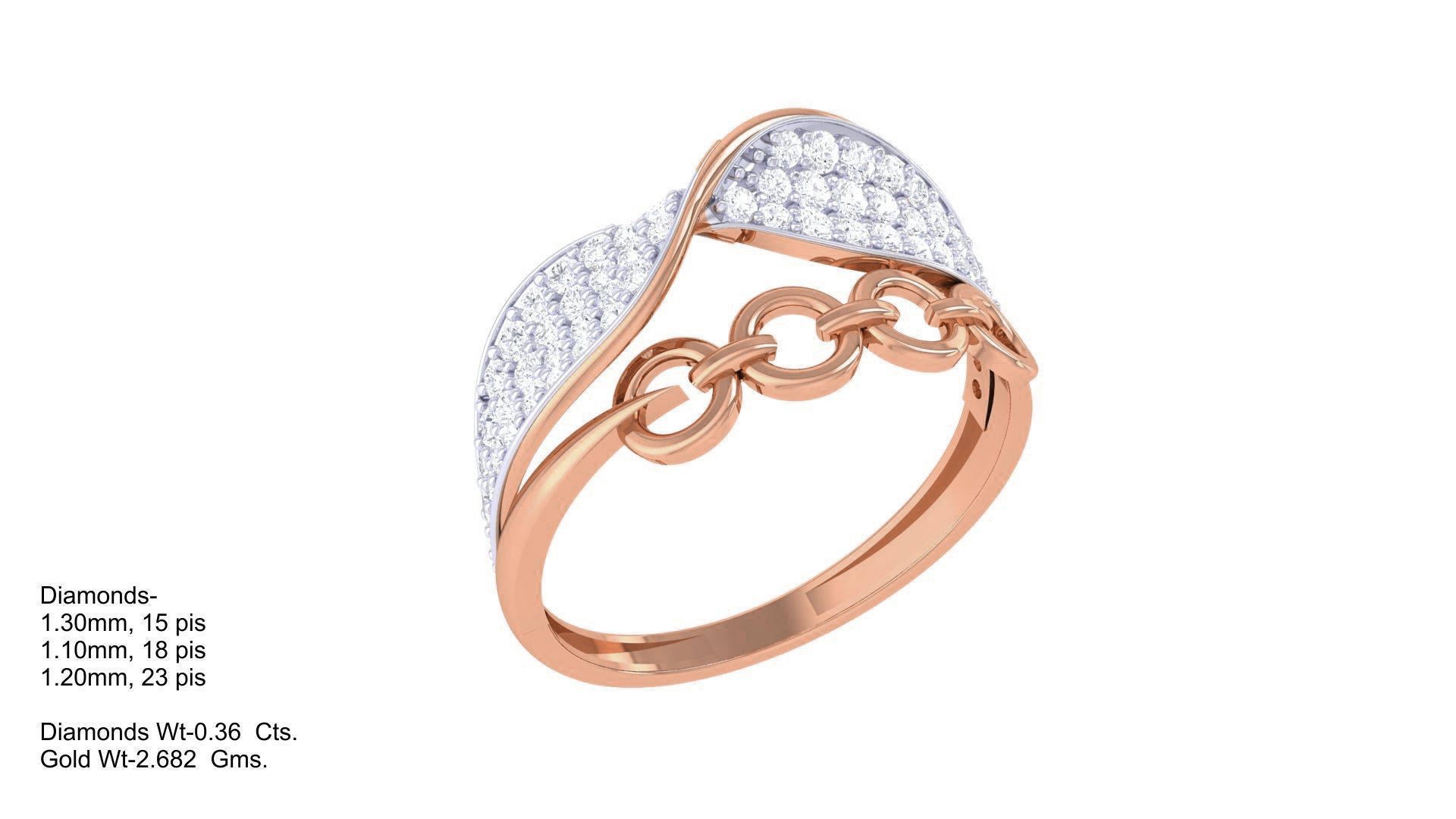 Chain Links High Jewelry Diamond Cocktail Ring 3dm stl obj mtl 3D print model_5