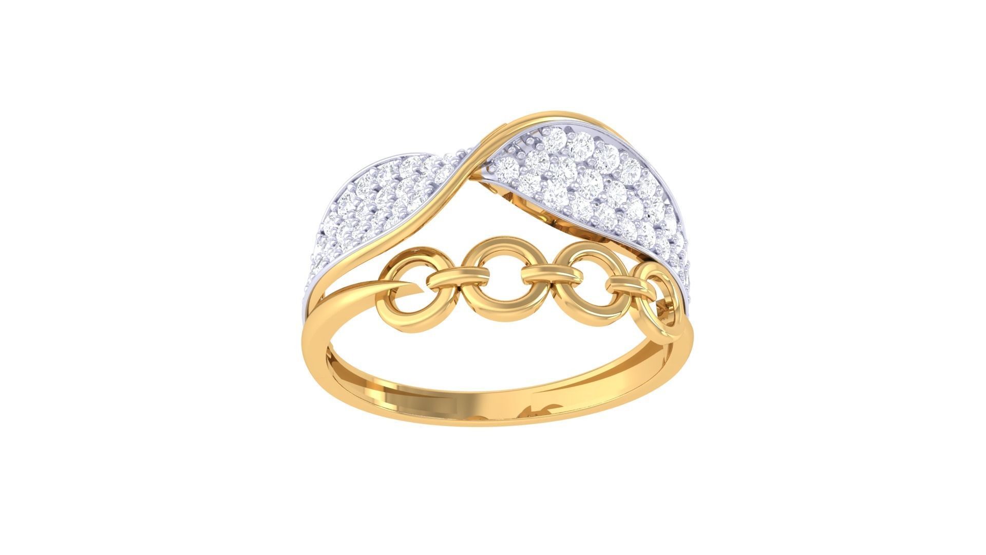 Chain Links High Jewelry Diamond Cocktail Ring 3dm stl obj mtl 3D print model_7