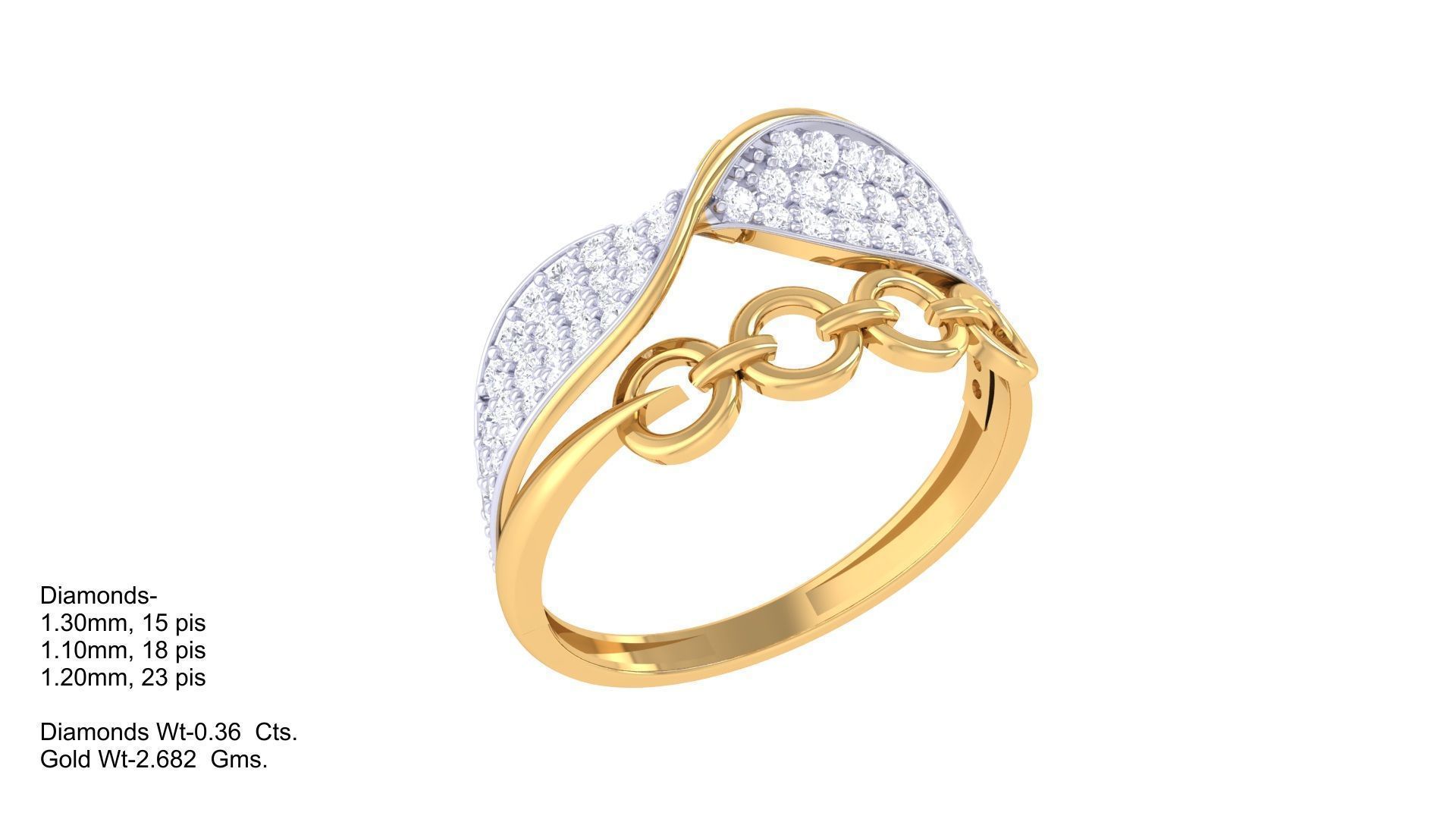 Chain Links High Jewelry Diamond Cocktail Ring 3dm stl obj mtl 3D print model_3