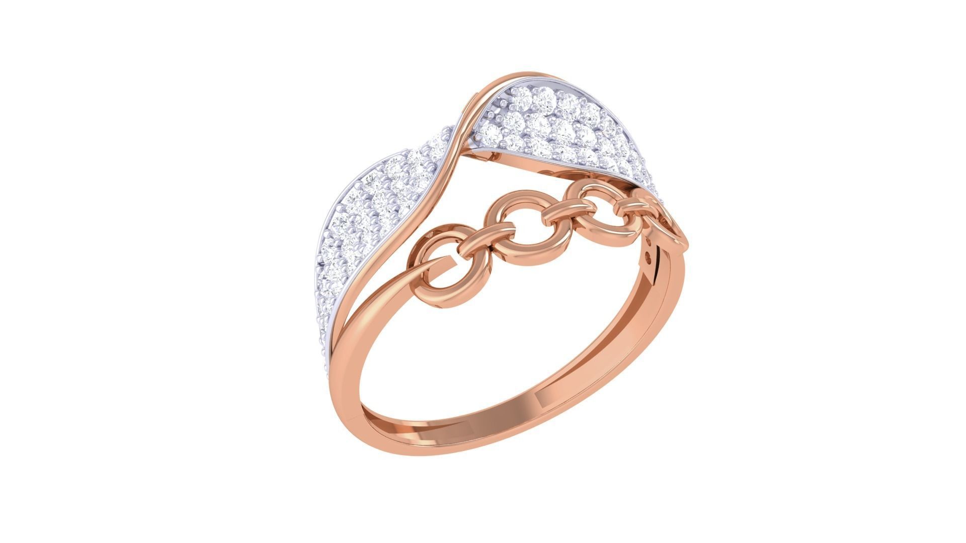 Chain Links High Jewelry Diamond Cocktail Ring 3dm stl obj mtl 3D print model_6