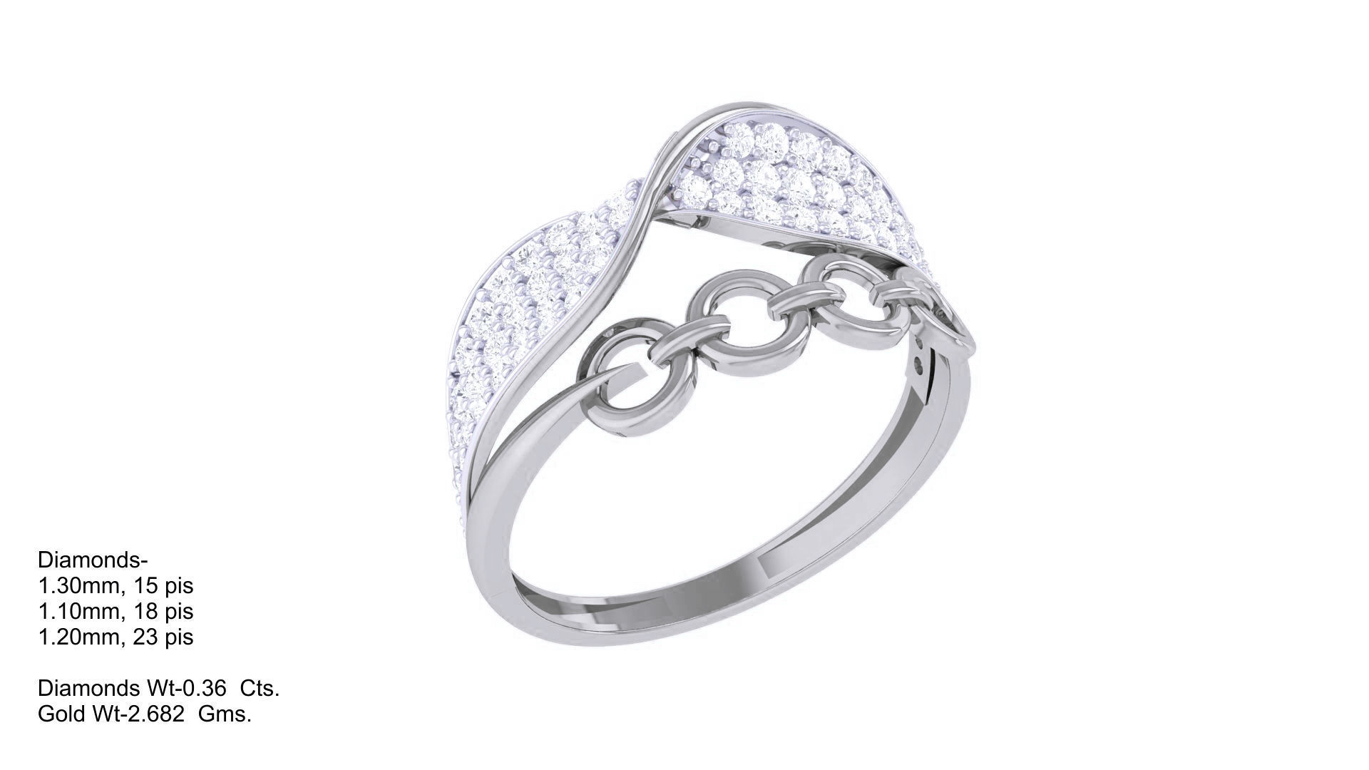 Chain Links High Jewelry Diamond Cocktail Ring 3dm stl obj mtl 3D print model_4